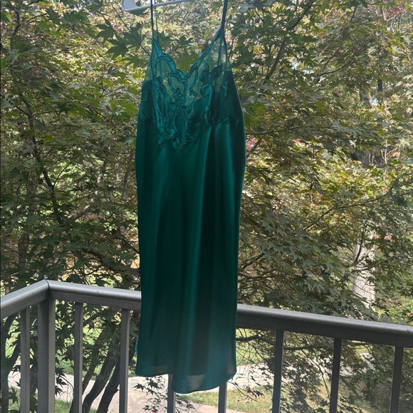 Vintage 90s Victoria’s Secret Gold Label Satin Robe Chemise Slip Set Large Green - Picture 9 of 17